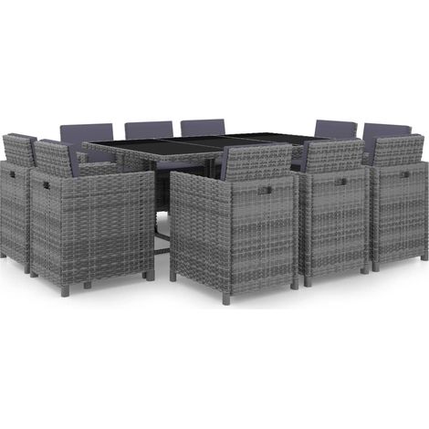 Salon de jardin 11 pcs,Mobilier de terrasse,Table et Chaise pour Relax avec coussins Résine tressée Gris -YZ818990 (1/5)