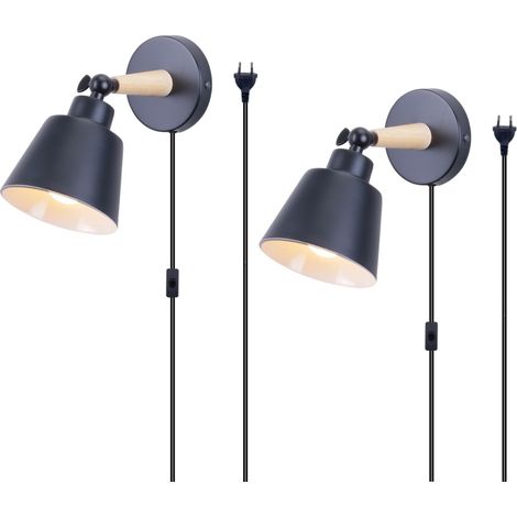 Industrial Retro Wall Light Rotatable Wall Sconce Metal Wooden Wall Lamp 2Pcs Black