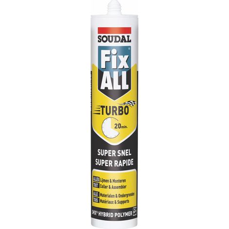 Soudal – Mastic de fixation FIX ALL TURBO – Durcissement rapide – Pour collage panneaux et carrelages – À base de SMX polymères