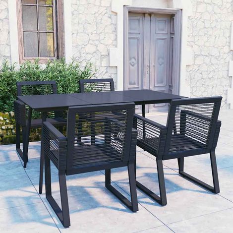 Ensemble repas extérieur 5 pièces en rotin PVC noir avec table en verre et 4 fauteuils, 48.97kg - PANGIVO (1/5)
