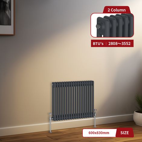 Warmehaus Traditional Radiator 2 Column Anthracite Central Heating 600 x 830mm