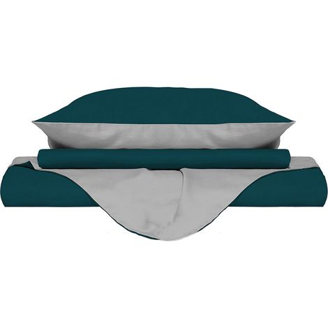 Copripiumino con Sacco e Federe Doubleface Verde Petrolio/Grigio Chiaro Singolo (1/5)