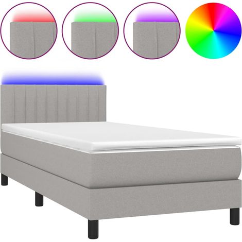 Lit simple  Lit adulte  Sommier à lattes de lit avec matelas et LED Gris clair 80x200cm