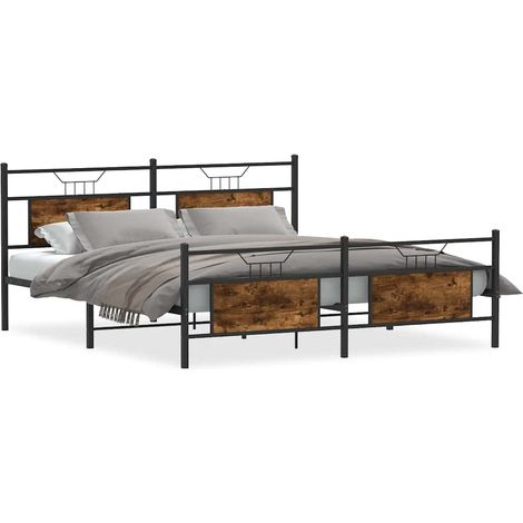 Maison Exclusive - Metallbett ohne Matratze Räuchereiche 160x200