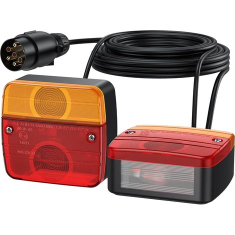 Feu Arrière de Remorque, 2pcs Ampoules de Feu Arrière avec 7.5m Câble 7 Pin Connecteur Câble de Feux Remorque 12V Feux de Frein Arrière-Vis Intégré (1/5)