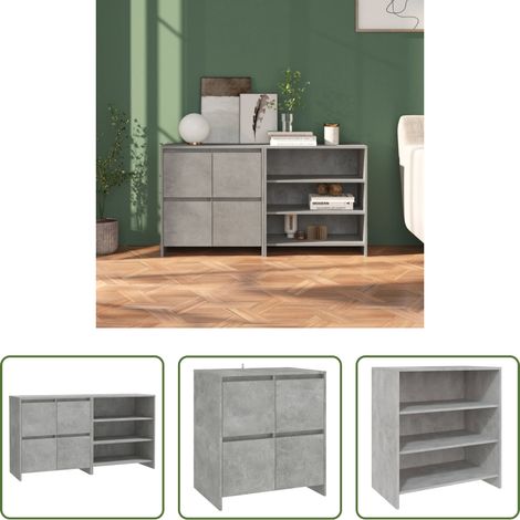 vidaXL Betonfarbe -  2-tlg. Sideboard Betongrau Holzwerkstoff (1/5)