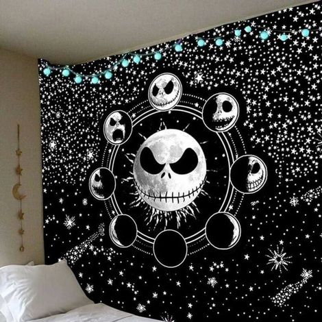 Nightmare Before Christmas Wall Hanging Tapestry Starry Sky Movie Lover Gift Skin-Friendly Tapestry for Bedroom Aesthetic Wall Tapestry (51x59inch, 130x150cm) (1/5)