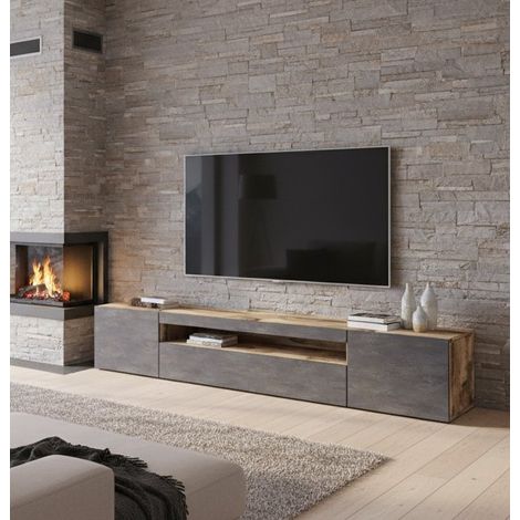 Mobile Porta tv - 2 Ripiani 4 Vani, Marrone Acero, -, 200x40x37h cm Tunja