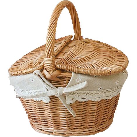 Panier de pique-nique en osier grande capacité, idéal pour le camping et les fêtes en plein air, avec poignée et double couvercle. (1/5)
