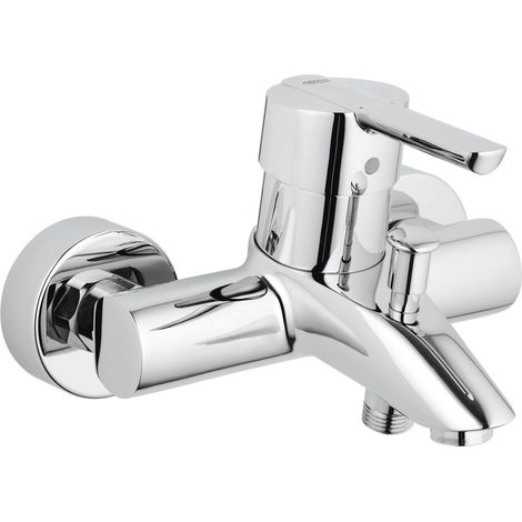 Mitigeur monocommande Bain/Douche, robinet à montage mural, raccord fileté pour flexible en 1/2", rosaces métal incluses, chromé, 32269000 (1/4)