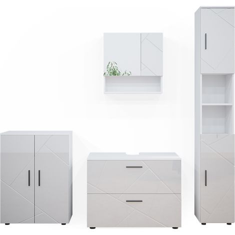 Badmöbel-Set Irma, Weiß Hochglanz, 4 Teile, mit Schubladenschrank und Midischrank, Vicco