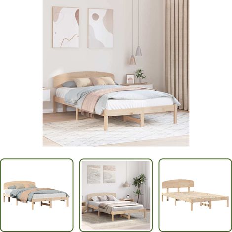 vidaXL Lit pin massif - Cadre de lit avec tête de lit Naturel 120 x 190 cm Pin massif (1/5)