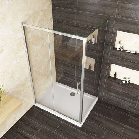 Eckduschtür Schiebetür 140x185cm mit Seitenteil 80x185cm,5mm ESG Klarglas,Komplett Chrom-Optik mit Griff,platzsparend,Eckeinstieg Dusche (1/5)