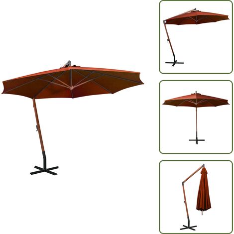 Parasol de jardin suspendu avec mât terre cuite bois de sapin - Parasol De Jardin - Parasol Suspendu - Parasol Bois - Parasol Extérieur - Ombrellaje