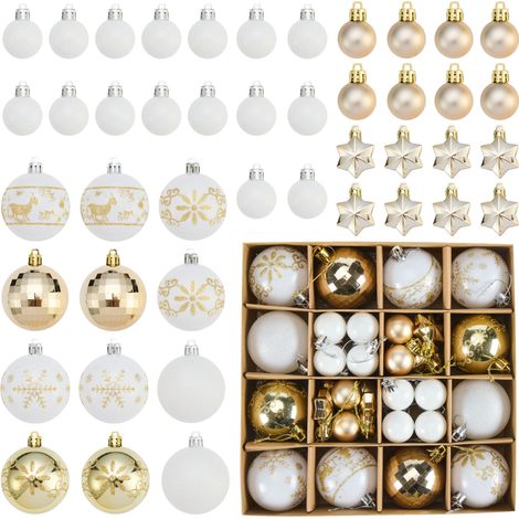 Lot de 44 Boules de Noël en Plastique Blanches et Dorées, Décoration de Sapin de Noël, Décoration de Vacances, Ornements de Vacances pour la fête, MariageBlanc et Or - 44pcs (1/5)
