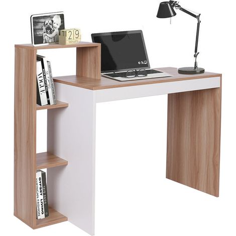 Scrivania Libreria 4 Ripiani Tavolo Porta Pc Computer Legno Casa Ufficio Noce