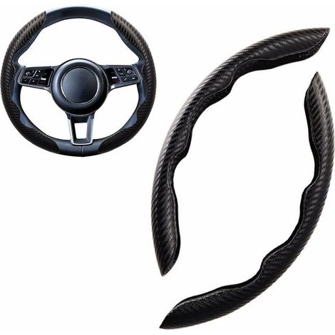 Sport Couvre Volant Voiture Forme Ronde & D Universel Suède/Fibre de Carbone Mode Housse Volant Voiture Segmentées Respirant Antidérapant 38cm(15"), Noir (1/3)