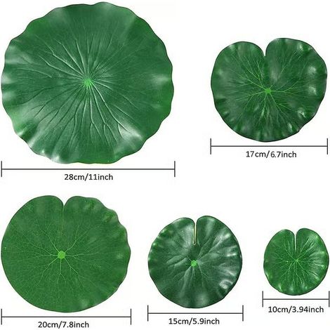 15 feuilles de lotus artificielles flottantes en mousse (5 variétés) et feuilles de nénuphar, fausses feuilles pour la décoration de bassin et de piscine. (1/5)