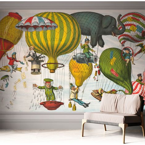 Selbstklebend Tapete modern - Wanddeko für Küche - Klebefolie Wand - luxus Look Ballonfahrt 312x219 cm (1/5)