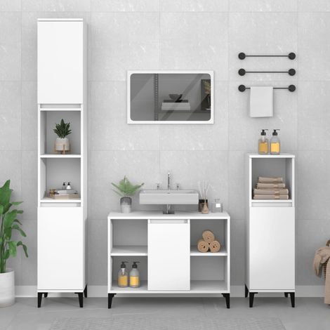 3-tlg. Badmöbel-Set Weiß Holzwerkstoff vidaXL (1/5)
