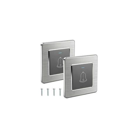 Gris,Lot de 2 boutons de sonnette - 86 x 86 mm - Avec vis - Pour porte d'entrée - Bouton de sonnette extérieur - 220 à 250 V - Interrupteur encastré - Pour l'extérieur (1/5)
