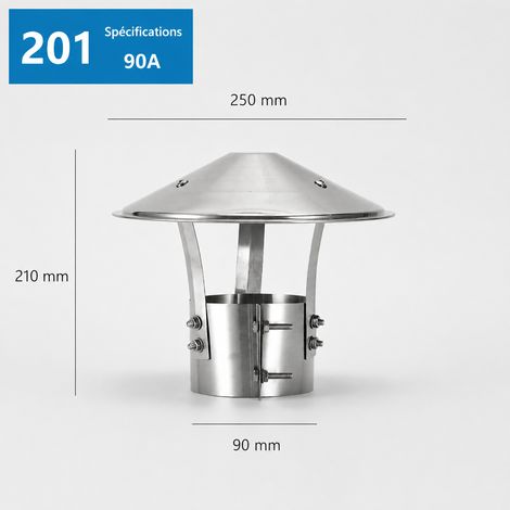 Chapeau de cheminée anti-pluie en acier inoxydable pour conduit 90 mm 90 24 × 24 × 6 cm 600 g – Livraison gratuite