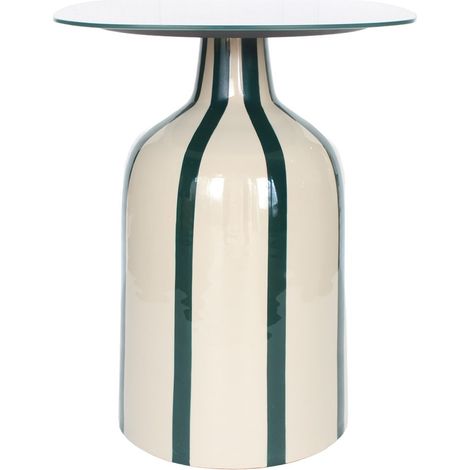 Tavolino in metallo a righe verdi con piano in vetro 50 cm (1/5)