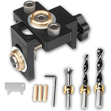 Kit de plantilla para taladrar madera 3 en 1, plantilla para agujeros de bolsillo de 8/10/15 mm con guía de broca ajustable y clip de posicionamiento, para carpintería