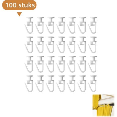 Lot de 100 crochets pour rideaux - Crochets pour ruban de rideau - Crochets en plastique blanc - Accessoires pour rideaux - Convient aux fenêtres, portes et rideaux de douche (1/5)