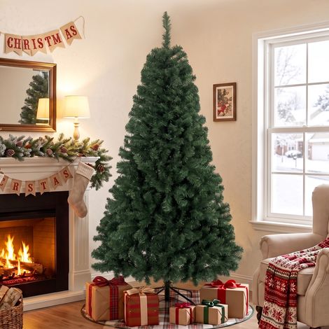 Albero di Natale 180 cm Artificiale con 888 Rami Ignifughi, Base in Metallo Pieghevole, Verde (1/5)