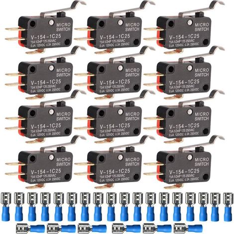 12pcs 125V/250V 15A Micro interrupteur de limite miniature SPDT Snap Action Charnière Type de levier et terminaux de 24pcs, V-154-1C25
