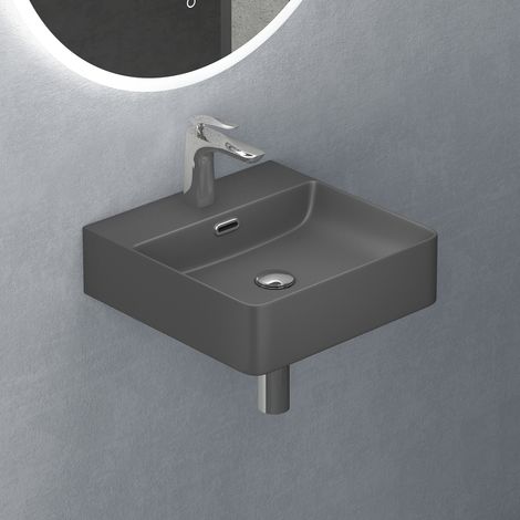 Mai & Mai Lavabo Suspendu Vasque à Poser Gris Noir Mat 42cm Évier Lave Mains Salle de Bain avec Trop-plein ME201 (1/5)