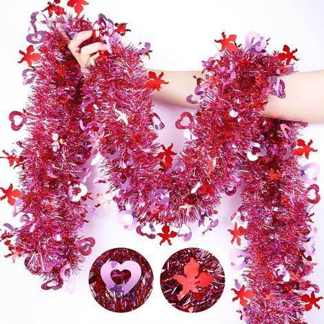Décoration De Saint-Valentin - Guirlande Avec Rubans Cœurs Et Fanions - Pour Intérieur Et Extérieur - 500 cm - Rose (1/5)