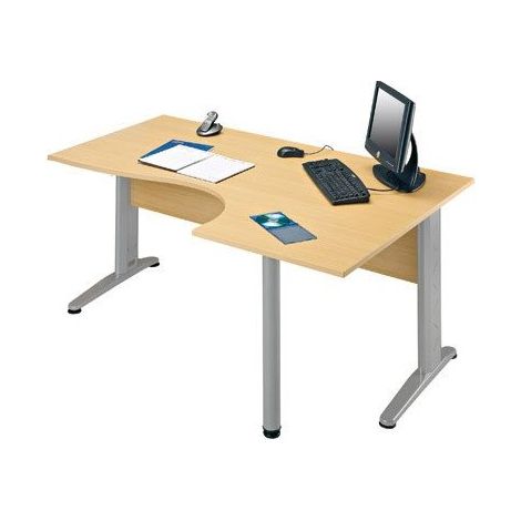 Bureau compact retour à droite hêtre L 160 cm, piétement L métal - O-line 2 - aluminium - Maxiburo