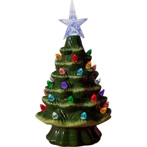 Luces navideñas，decoración navideña para interiores，Árbol de Navidad de cerámica para mesa，con luz LED，árbol de Navidad de cerámica multicolor (1/5)