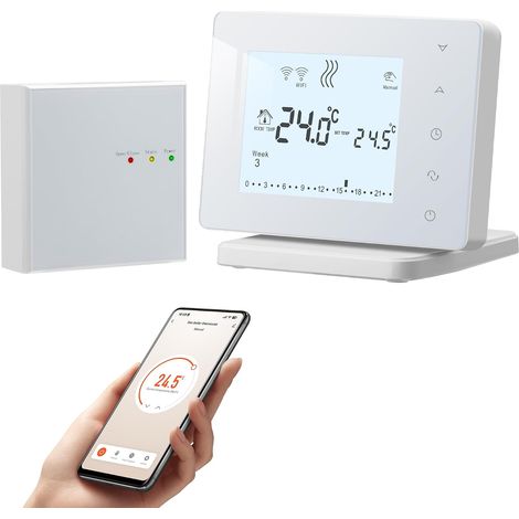 Thermostat sans Fil avec Récepteur, Thermostat Connecté WiFi, Thermostats Intelligent pour Chaudière, Programmable Alimentation par USB, Grand écran LCD (1/5)