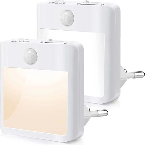 Veilleuse LED Pile [Lot de 2], Veilleuse avec Détecteur de Mouvement, AUTO/ON/AUTO2, blanche/chaudel lumière 2 en 1,Lampe de Placard Adhésive (1/4)