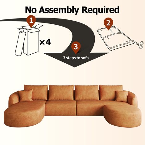 Canapé d'angle en U de 336 cm, canapé compressé en mousse, canapé modulable sans armature, chambre, appartement, sans montage, orange (1/5)