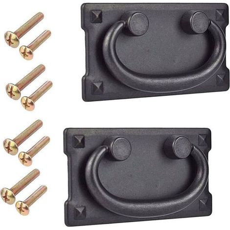 - 2 Pièces Poignée - Noir Porte Rectangulaire Poignée Tiroir Vintage Poignée à Anneau pour Meuble Classique avec Vis (1/5)