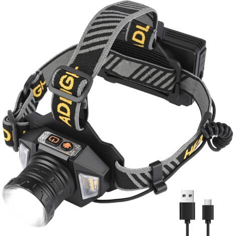 QORVA-Lampe Frontale Led Ultra Puissante Avec Batterie de 7800 Mah et Capteur, Rechargeable, Zoomable, Etanche Ip65 avec 8 Modes Déclairage, Réglable à 90°