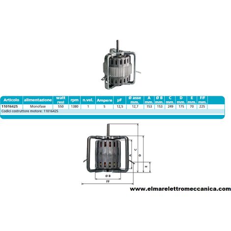 11016425 550 W 1380 GIRI Motore Elettrico Monofase Ventilatore Centrifugo