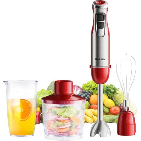 Batidora de mano multifuncional con picadora, 6 velocidades, HB1200 ROJO, enchufe europeo, 4 en 1 (1/2)