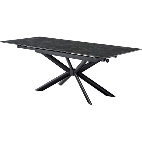 Table à manger rectangulaire extensible 6/10 pers. en céramique gris anthracite et piètement noir 160/290x90 cm - Vik