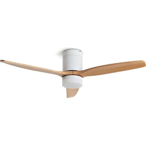 Deckenventilator mit Licht Lautlos DC Holzflügel Leros Helles Holz Fernbedienung Groß (über 20 m²) 132 cm Weiß
