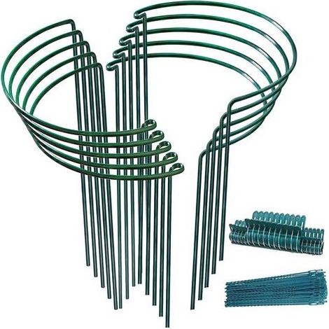 TAISHENGDA – 10 Pflanzenstäbe + 20 Pflanzenclips + 50 Gartenbindedraht, grüne halbrunde Pflanzenstützstäbe, fördern das Pflanzenwachstum – Pflanzenring für Hortensien (1/5)