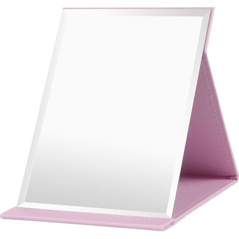 Miroir de table pliable avec support en cuir PU, miroir de maquillage portable, rose, 20,5 x 15,5 cm. (1/5)