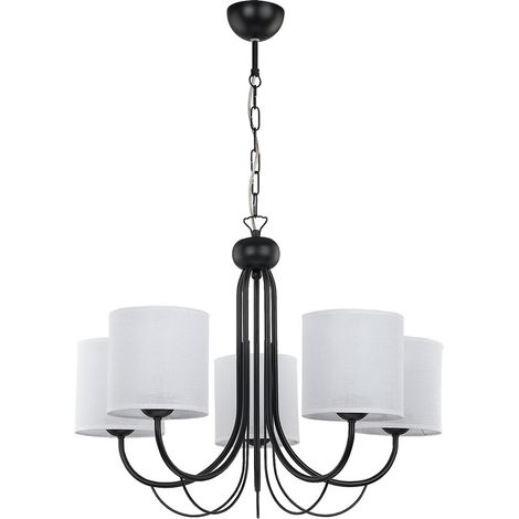 Lampadario 5 luci nero con paralumi bianchi E27 Jupiter