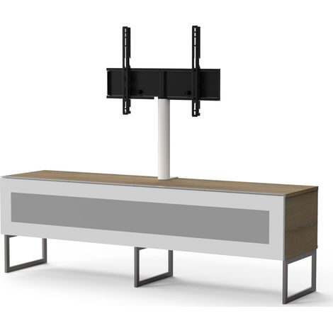 Meuble TV avec support écran verre infrarouge et bois clair Istra 160 cm (1/2)