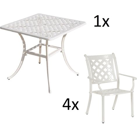 Inko 5-teilige Sitzgruppe Aluminium Guss weiß Tisch 80x80cm mit 4 Sesseln Tisch 80x80 cm mit 4x Sessel Duke (1/2)