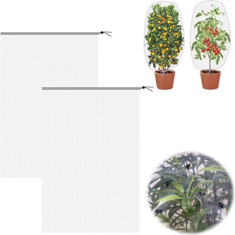 Lot de 2 filets de protection pour plantes - Filet pour arbres fruitiers avec cordon de serrage - Filet de protection pour myrtilliers, petits arbres fruitiers et plantes en pot - Maille 60 - 100 x 15 (1/5)